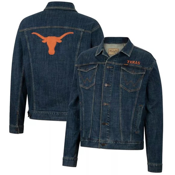 New! Wrangler UT Longhorns Denim Jacket University of Texas NCAA College Sports
